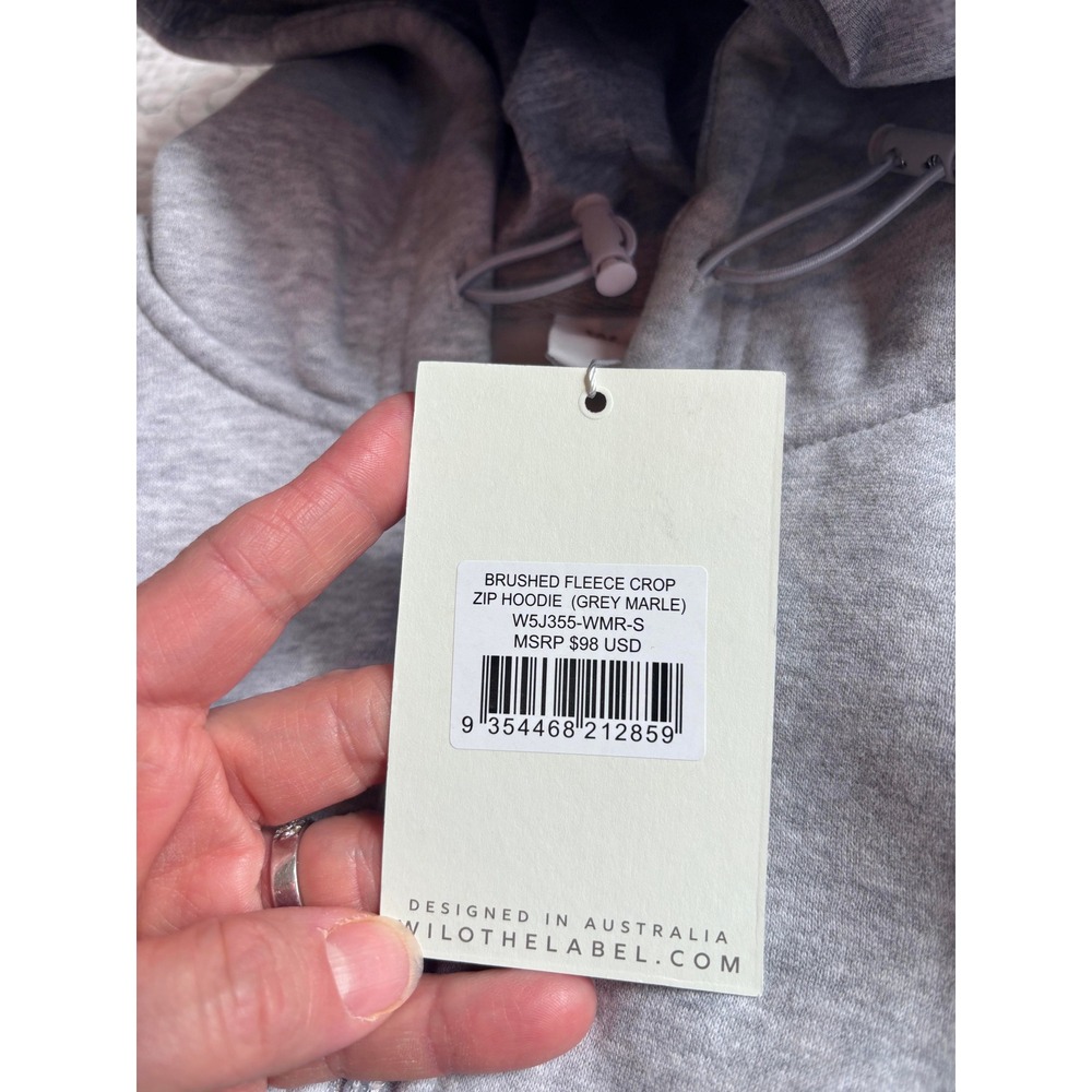 Wilo The Label Womens Brushed Fleece Crop Zip Hoodie Grey Marle Size Small - Picture 7 of 7